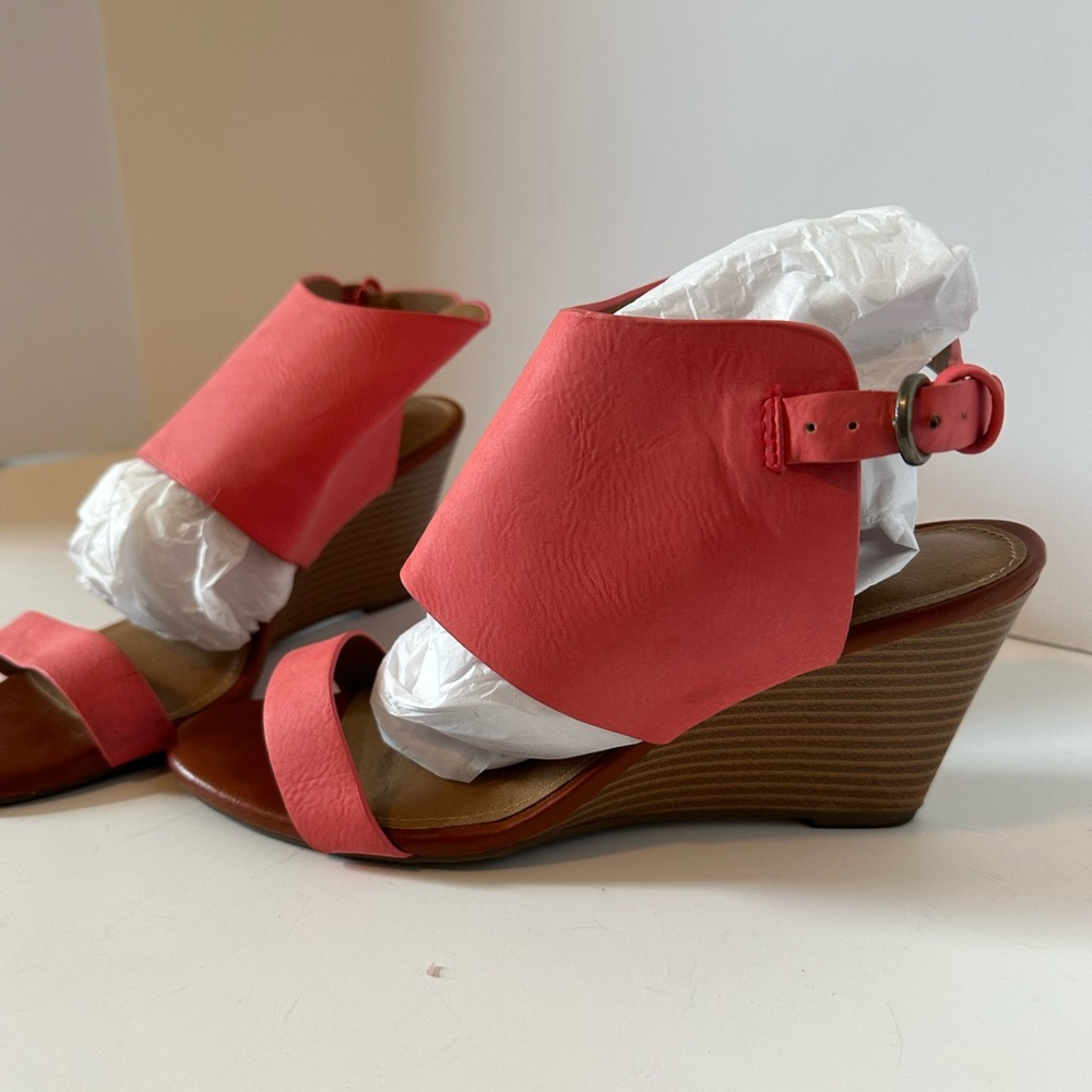 Cato brand coral wedge sandals.